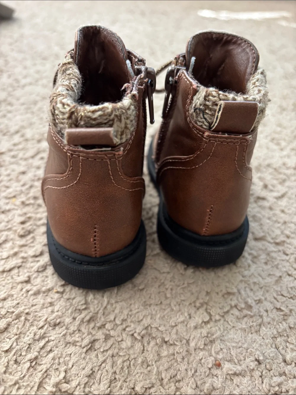 wonder nation Brown Faux-Leather Lace-Up Kids Ankle Boots